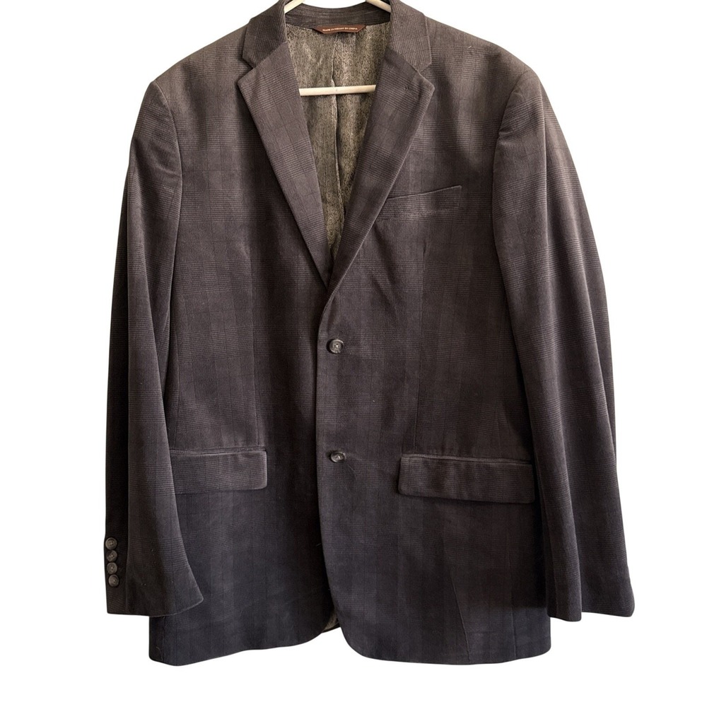 Perry Ellis Portfolio Mens 42 Reg Gray Corduroy Glen Plaid Blazer Sport Coat